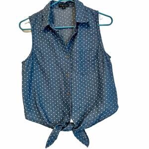 Timing Chambray Polka Dot Waist Tie Shirt‎ small